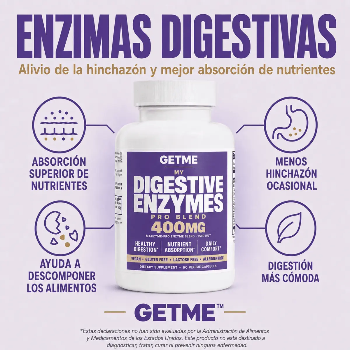 GETME Digestive Enzymes Pro Blend para apoyar una digestión más cómoda después de comidas abundantes