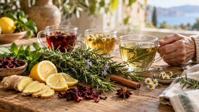 Siete infusiones de romero con canela, limón, anís, jamaica, menta, jengibre y manzanilla