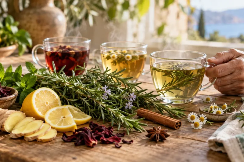 Siete infusiones de romero con canela, limón, anís, jamaica, menta, jengibre y manzanilla